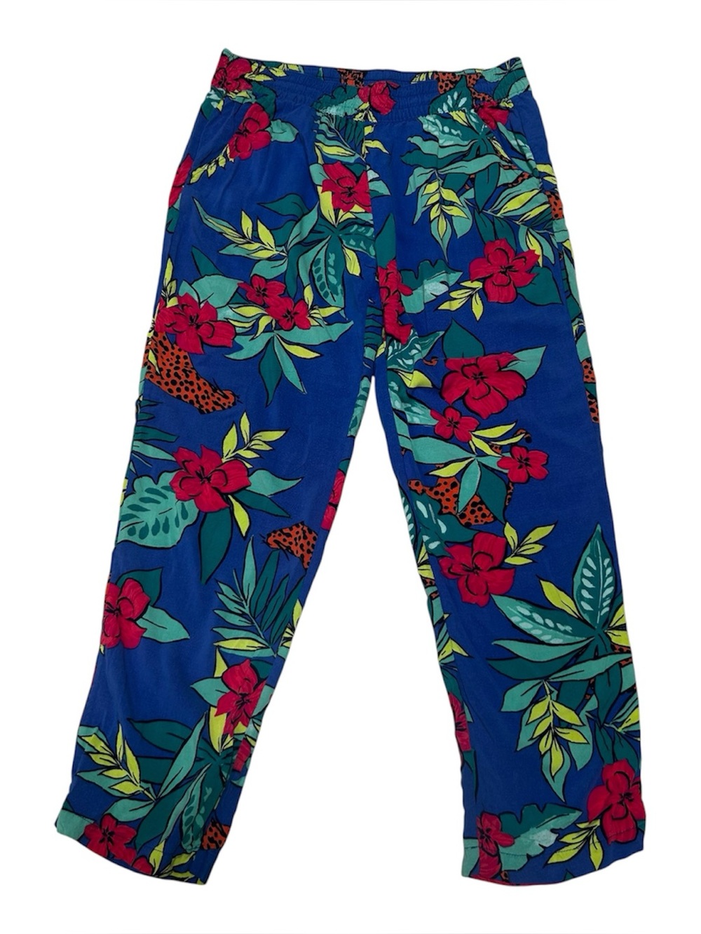 Aerie Tropical Cheetah Cropped Pants Womens Small Blue Flower